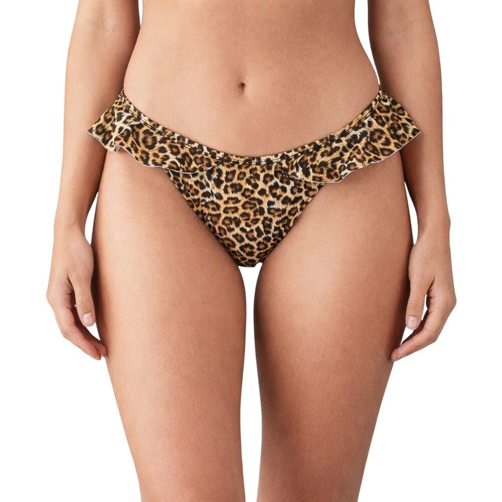 Solido Swimwear Ruffle Bikini Bottom Leopard Print Women Size XL NWT